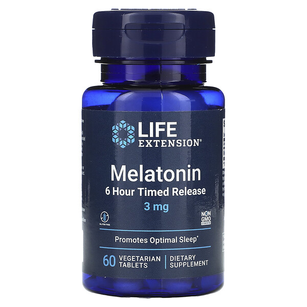 Мелатонин с постепенным высвобождением, 3 мг, 60 вегетарианских таблеток - Life Extension Life Extension