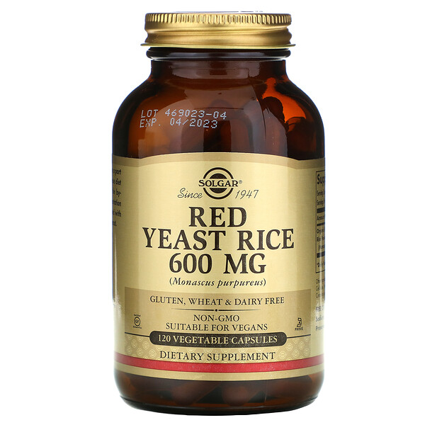 Красный дрожжевой рис, 600 мг, 120 растительных капсул Solgar
