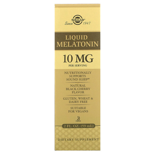 Жидкий мелатонин, натуральный вкус черной вишни, 10 мг, 2 жидких унции (59 мл) Solgar