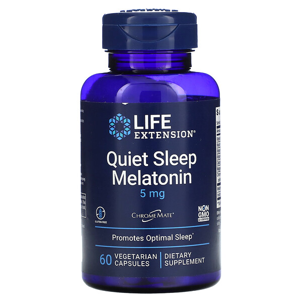 Тихий сон, Мелатонин - 5 мг - 60 растительных капсул - Life Extension Life Extension