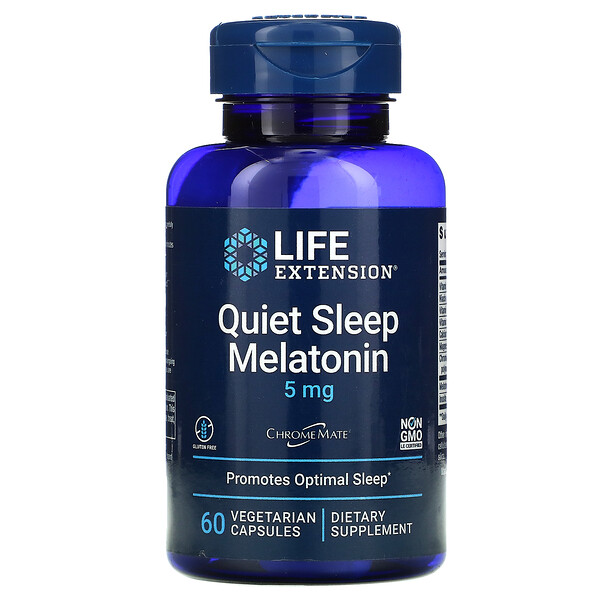 Quiet Sleep, Мелатонин, 5 мг, 60 вегетарианских капсул Life Extension