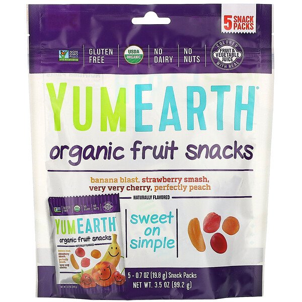 Органические фруктовые закуски, 5 упаковок по 0,7 унции (19,8 г) каждая YumEarth