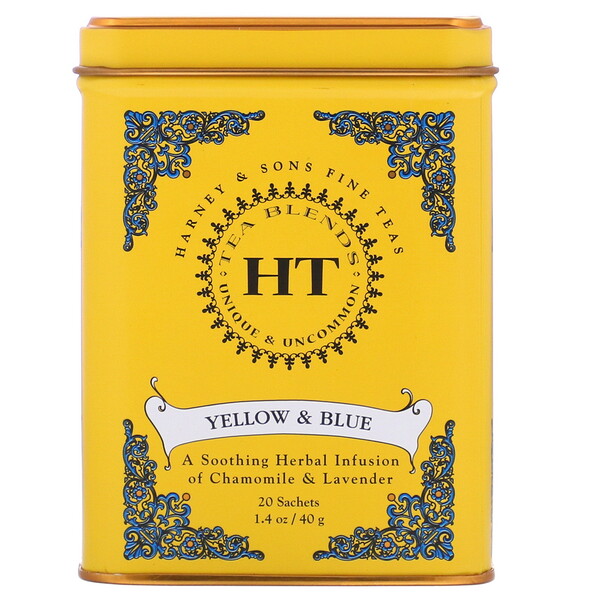 Чайная смесь HT, желтая и синяя, ромашка и лаванда, без кофеина, 20 пакетиков, 1,4 унции (40 г) Harney & Sons