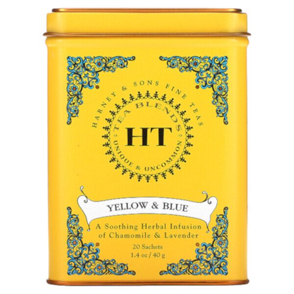 Чайная смесь HT, желтая и синяя, ромашка и лаванда, без кофеина, 20 пакетиков, 1,4 унции (40 г) Harney & Sons