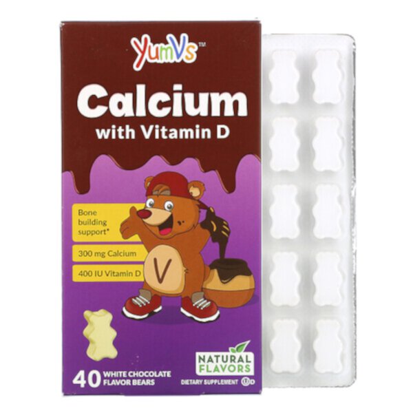 Кальций с витамином D, белый шоколад, 40 мишек YumV's