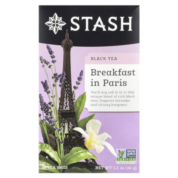 Black Tea, Breakfast in Paris, 18 чайных пакетиков, 1,2 унции (36 г) Stash