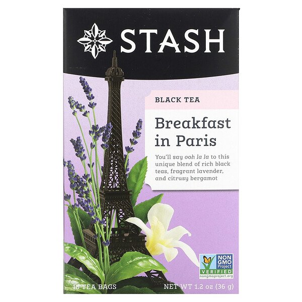 Black Tea, Breakfast in Paris, 18 чайных пакетиков, 1,2 унции (36 г) Stash