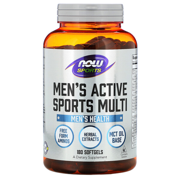Sports, Мультиактивные спортивные комплексы для мужчин, 180 гелевых капсул NOW Foods