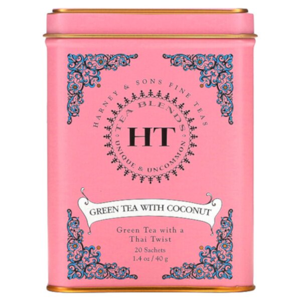 HT Tea Blend, Зеленый чай с кокосом, 20 чайных пакетиков, 1,4 унции (40 г) Harney & Sons