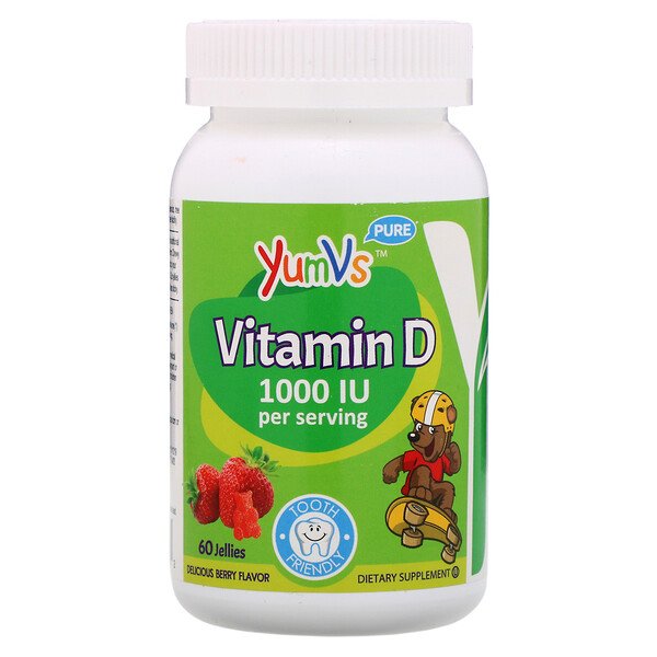Витамин D, вкусный ягодный вкус, 1000 МЕ, 60 мармеладок YumV's