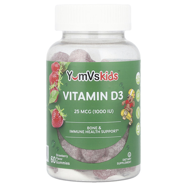 Витамин D, вкусный ягодный вкус, 1000 МЕ, 60 мармеладок Yum V's