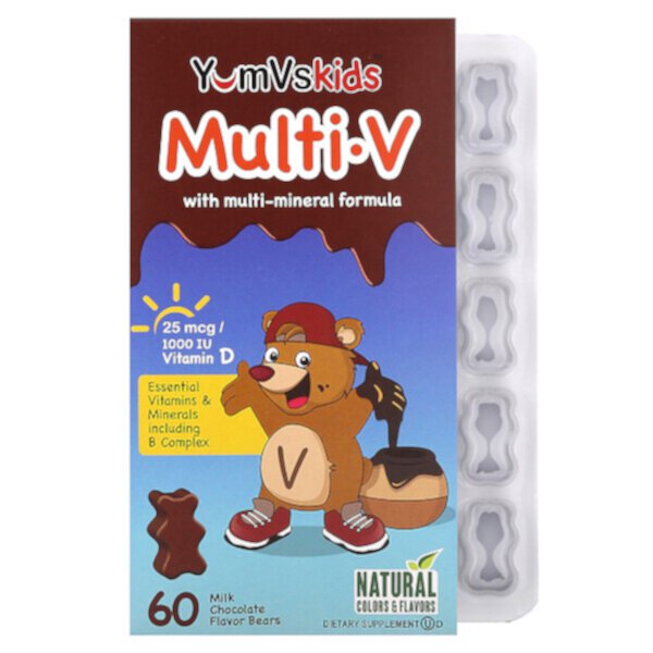 Kids, Multi V с мультиминеральной формулой, молочный шоколад, 60 мишек Yum V's