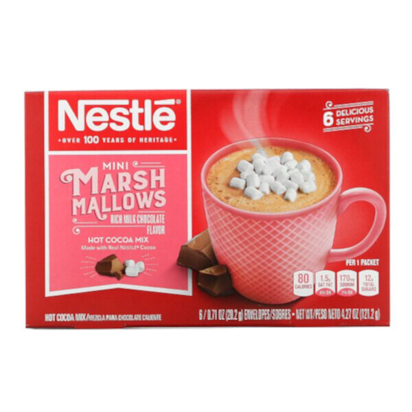 Mini Marshmallows, Насыщенный вкус молочного шоколада, 6 конвертов по 0,71 унции (20,2 г) каждый Nestle Hot Cocoa Mix
