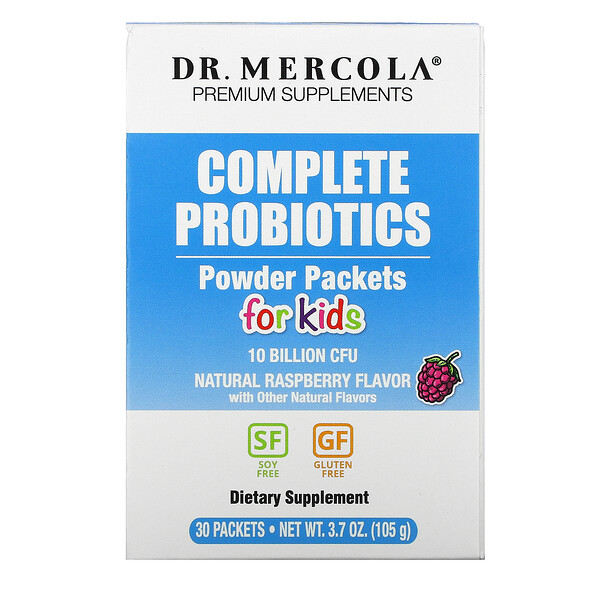 Комплексные порошковые пакетики с пробиотиками для детей, натуральная малина, 10 миллиардов КОЕ, 30 пакетиков по 0,12 унции (3,5 г) каждый Dr. Mercola