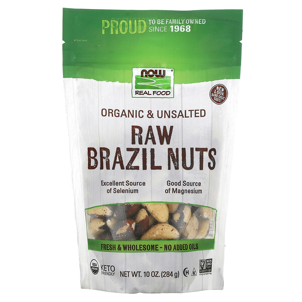 Real Food, Органические бразильские орехи, несоленые, 10 унций (284 г) NOW Foods