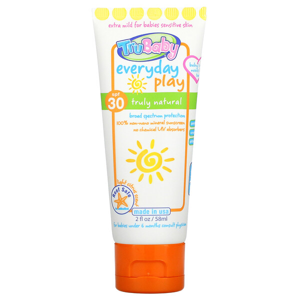 TruBaby, Солнцезащитный крем Everyday Play, SPF 30+, легкий цитрусовый аромат, 2 жидких унции (58 мл) TruKid