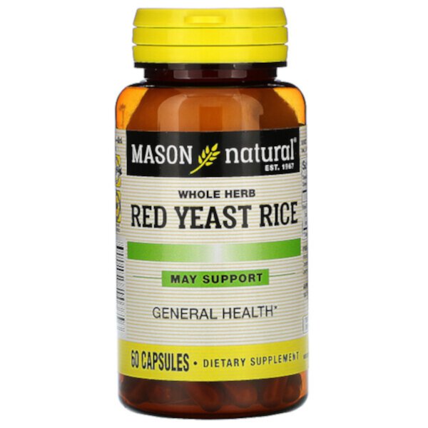 Красный дрожжевой рис Whole Herb, 60 капсул Mason Natural