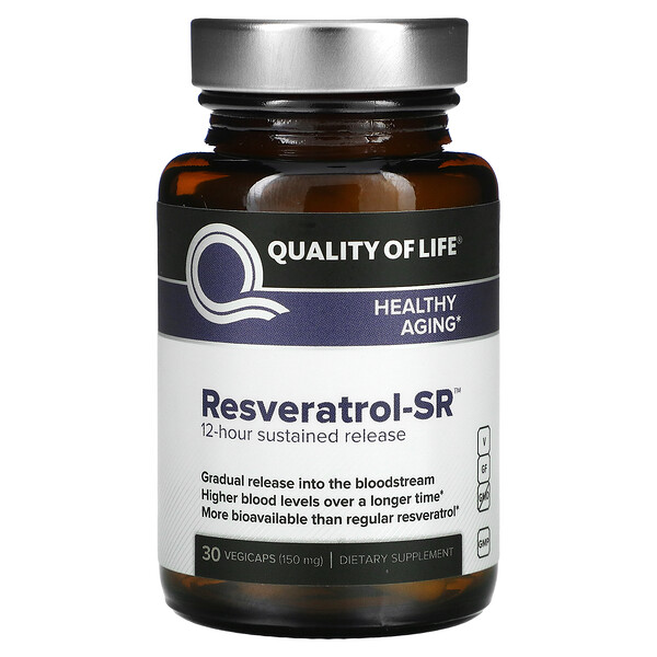 Ресвератрол-SR, 150 мг, 30 растительных капсул Quality of Life Labs