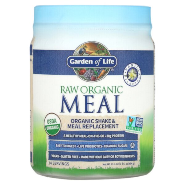 RAW Organic Meal, Коктейль и заменитель еды, ваниль, 1 фунт 1 унция (484 г) Garden of Life
