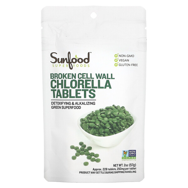 Broken Cell Wall Chlorella Tablets (Таблетки), 250 mg, 228 Tablets, 2 oz (Унции) (57 g) Sunfood