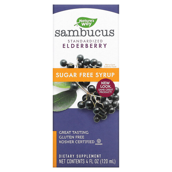 Sambucus, Стандартизированная бузина, сироп без сахара, 4 жидких унции (120 мл) Nature's Way