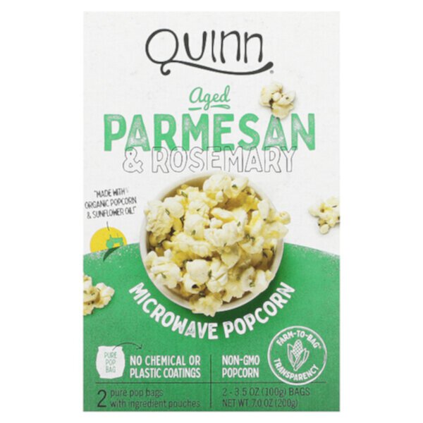 Попкорн для микроволновки, выдержанный пармезан и розмарин, 2 пакета по 3,5 унции (100 г) каждый Quinn Popcorn