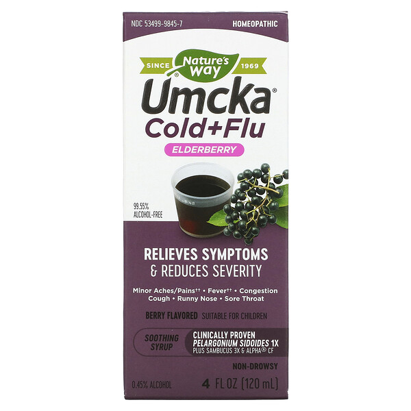 Umcka, Простуда+грипп, успокаивающий сироп из бузины, со вкусом ягод, 4 жидких унции (120 мл) Nature's Way