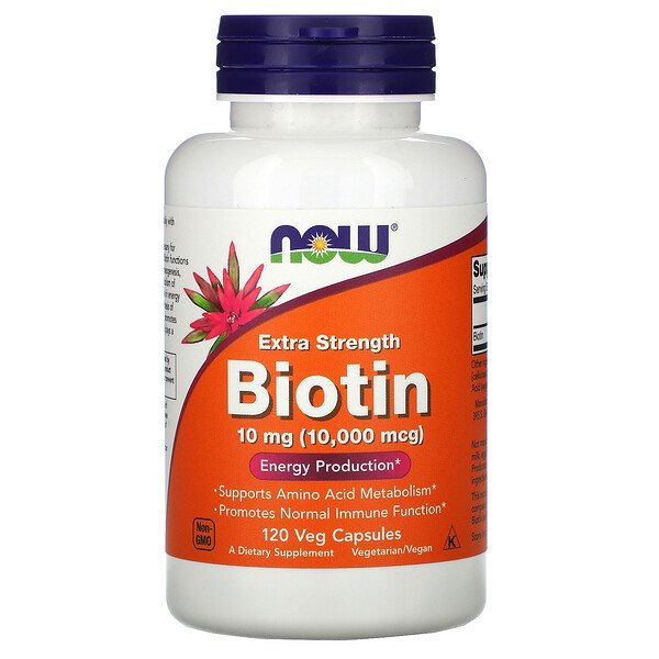 Биотин повышенной прочности, 10 мг (10 000 мкг), 120 растительных капсул NOW Foods