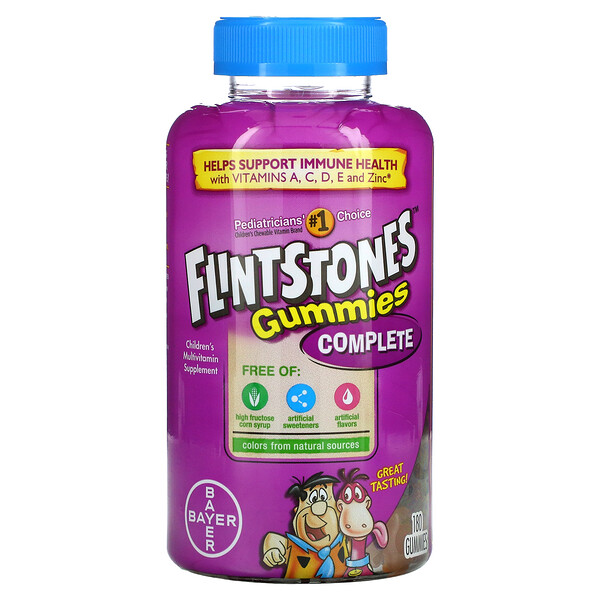 Complete, мультивитамины для детей с витаминами A, C, D, E и цинком, 180 жевательных таблеток Flintstones
