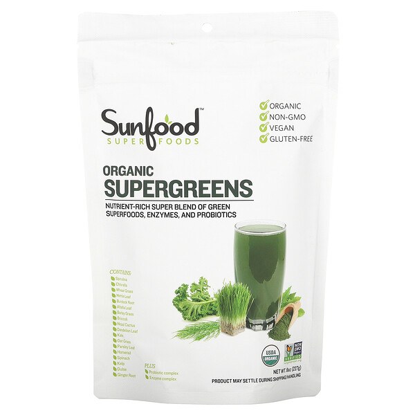 Organic Supergreens, 8 oz (Унции) (227 g) Sunfood