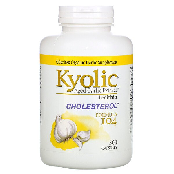Экстракт выдержанного чеснока с лецитином, формула холестерина 104, 300 капсул Kyolic