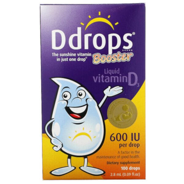 Booster, Жидкий витамин D3, 600 МЕ, 0,09 жидких унций (2,8 мл) Ddrops