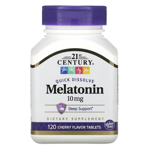 Быстрорастворимый мелатонин, вишневый вкус, 10 мг, 120 таблеток 21st Century