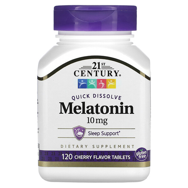 Быстрорастворимый мелатонин, вишневый вкус, 10 мг, 120 таблеток 21st Century