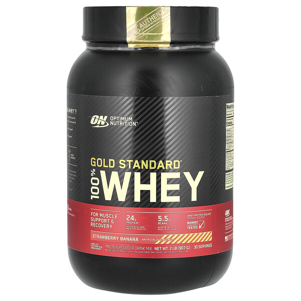 Gold Standard 100% Whey, Strawberry Banana, 2 lb (Фунты) (907 g) Optimum Nutrition