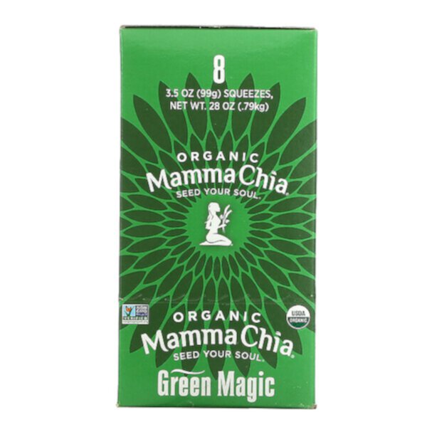 Organic Chia Squeeze, Vitality Snack, Green Magic, 8 сжатий, 3,5 унции (99 г) каждый Mamma Chia