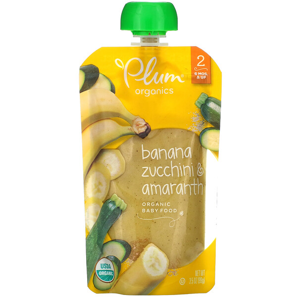 Органическое детское питание, этап 2, банан, цуккини и амарант, 3,5 унции (99 г) Plum Organics
