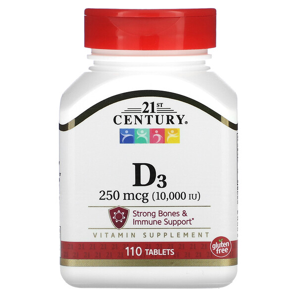 Витамин D3 - 250 мкг (10,000 МЕ) - 110 таблеток - 21st Century 21st Century