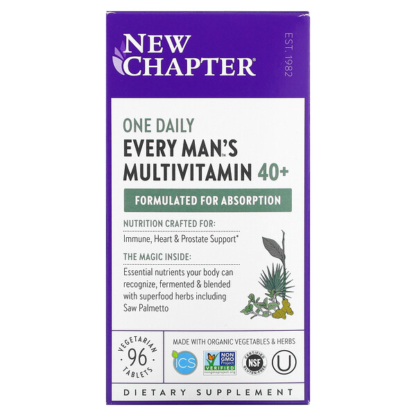 40+ мультивитаминов для мужчин, один раз в день, 96 вегетарианских таблеток New Chapter