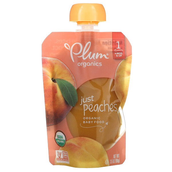 Органическое детское питание, 4 Mons & Up, персики, 3,5 унции (99 г) Plum Organics