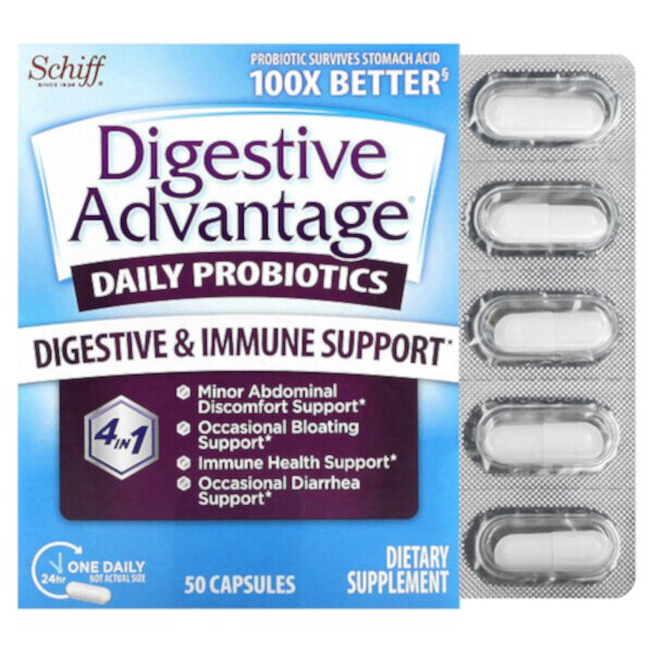 Digestive Advantage, Ежедневные пробиотики, 50 капсул Schiff