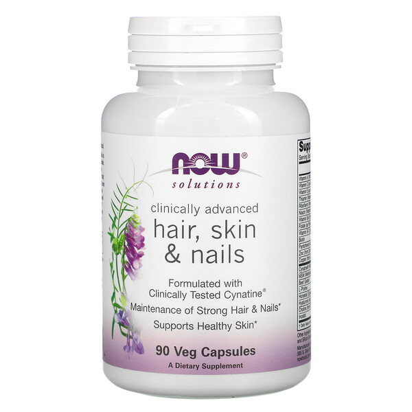 Solutions, Клинически улучшенные волосы, кожа и ногти, 90 растительных капсул NOW Foods