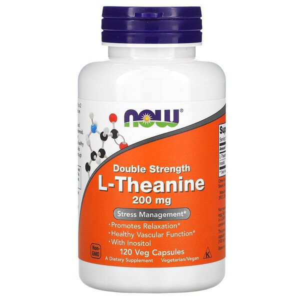 L-теанин двойной силы, 200 мг, 120 растительных капсул NOW Foods