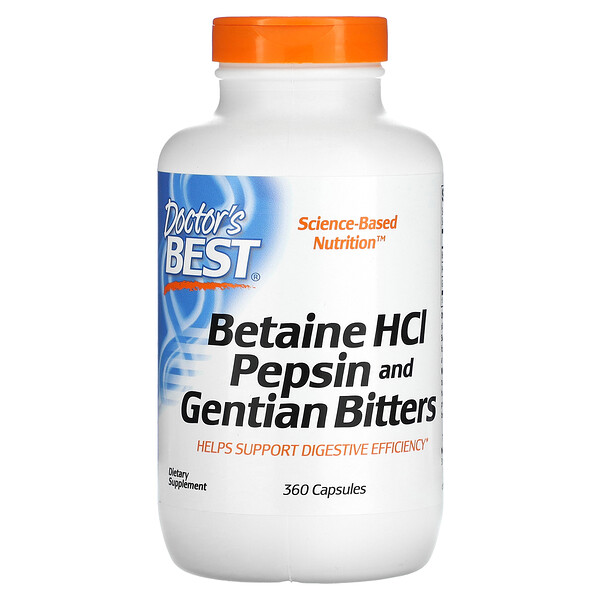 Бетаин HCL, пепсин и горькая горечавка, 360 капсул Doctor's Best