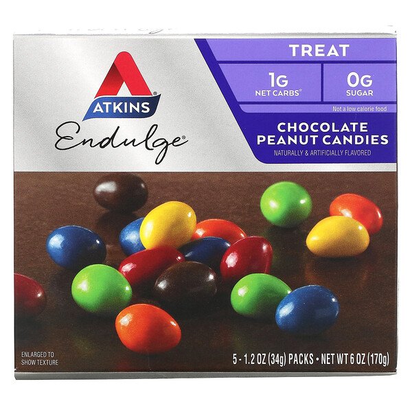 Endulge, Шоколадные конфеты с арахисом, 5 упаковок по 1,2 унции (34 г) каждая Atkins