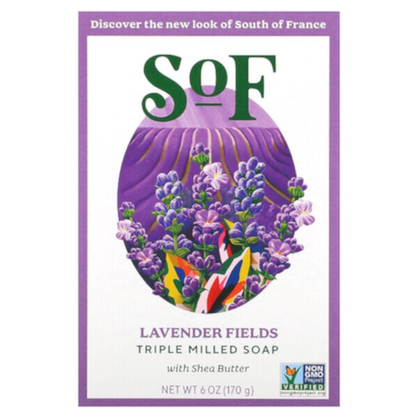 Lavender Fields, Мыло французского помола с органическим маслом ши, 6 унций (170 г) SoF