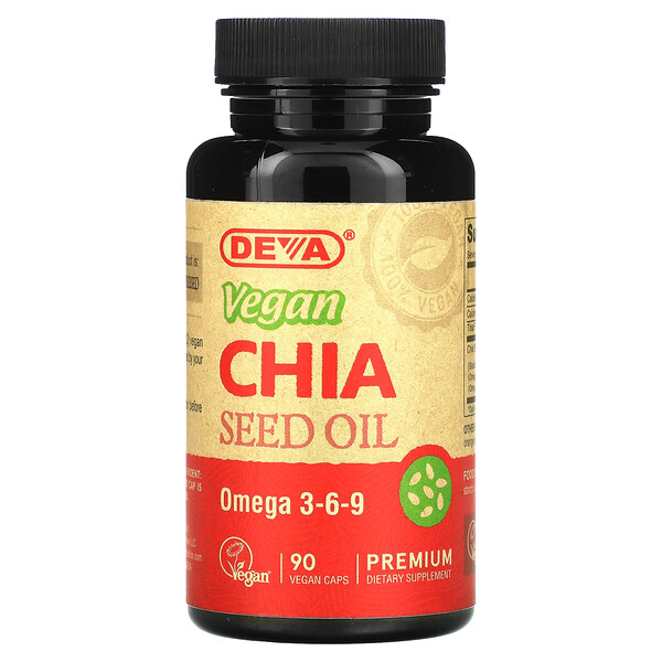 Premium Vegan Chia Seed Oil, 90 Vegan Caps Deva