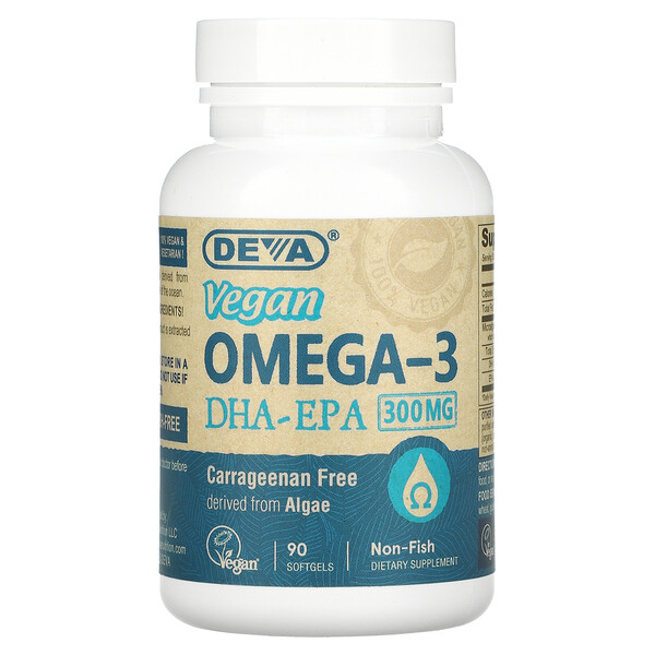 Vegan Omega-3, DHA-EPA, 300 мг, 90 мягких таблеток Deva
