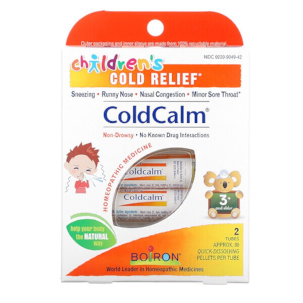 Coldcalm, Детское средство от простуды, от 3 лет и старше, 2 тюбика, прибл. 80 быстрорастворимых гранул в каждой Boiron