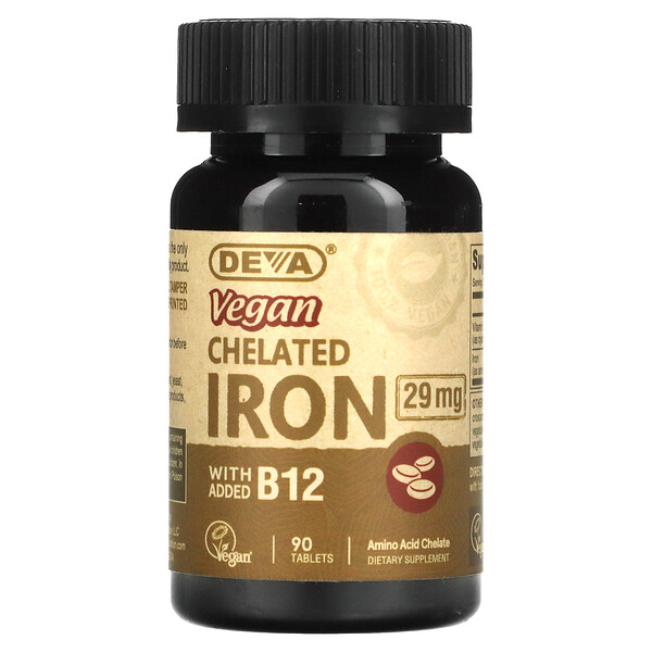 Vegan, Железо в хелатной форме, 29 мг, 90 таблеток Deva